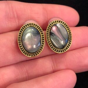 Gold Tone Oval Earrings With Shimmering Paint Design